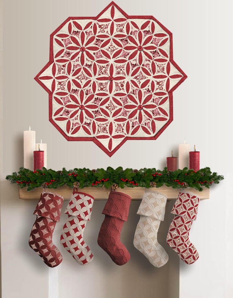 Cathedral Window Christmas Stocking tutorial. PDF download printable patterns Video instructions. image 5