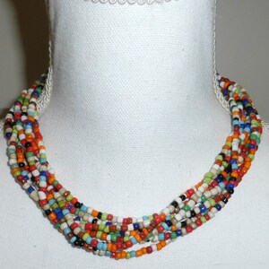 Vintage 8 Strand Colored Glass Hand Cut Seed Beads Torsade Necklace