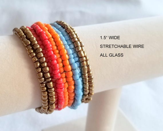 Memory Wire Wrap Bangle Orange - Red - Blue - Gol… - image 2