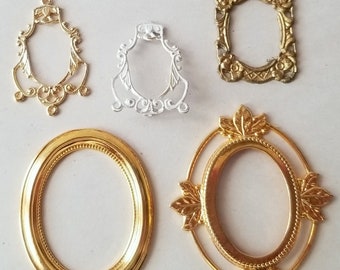 5 Vintage Dollhouse Miniature Metal Frames Wall & Table Top