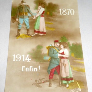 Antique WWI France Colored Photo Postcard Start and End of War 1870 - 1914
