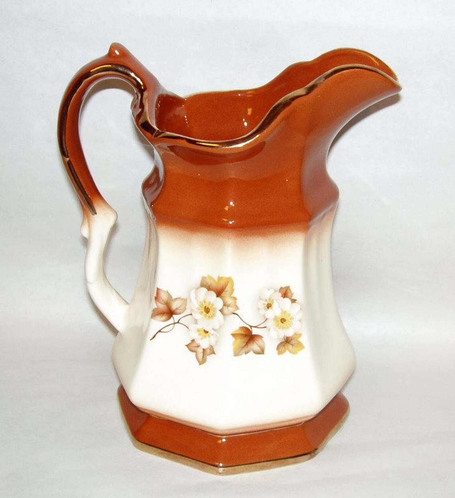 Vintage Imperial Pottery Joplin Missouri Brown & Cream Signed Milk