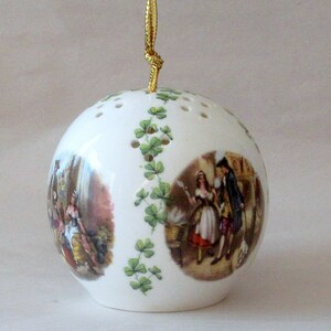 Vintage 1960&#39;s Made in England Porcelain Potpourri Pomander w Victorian Courtship Scenes