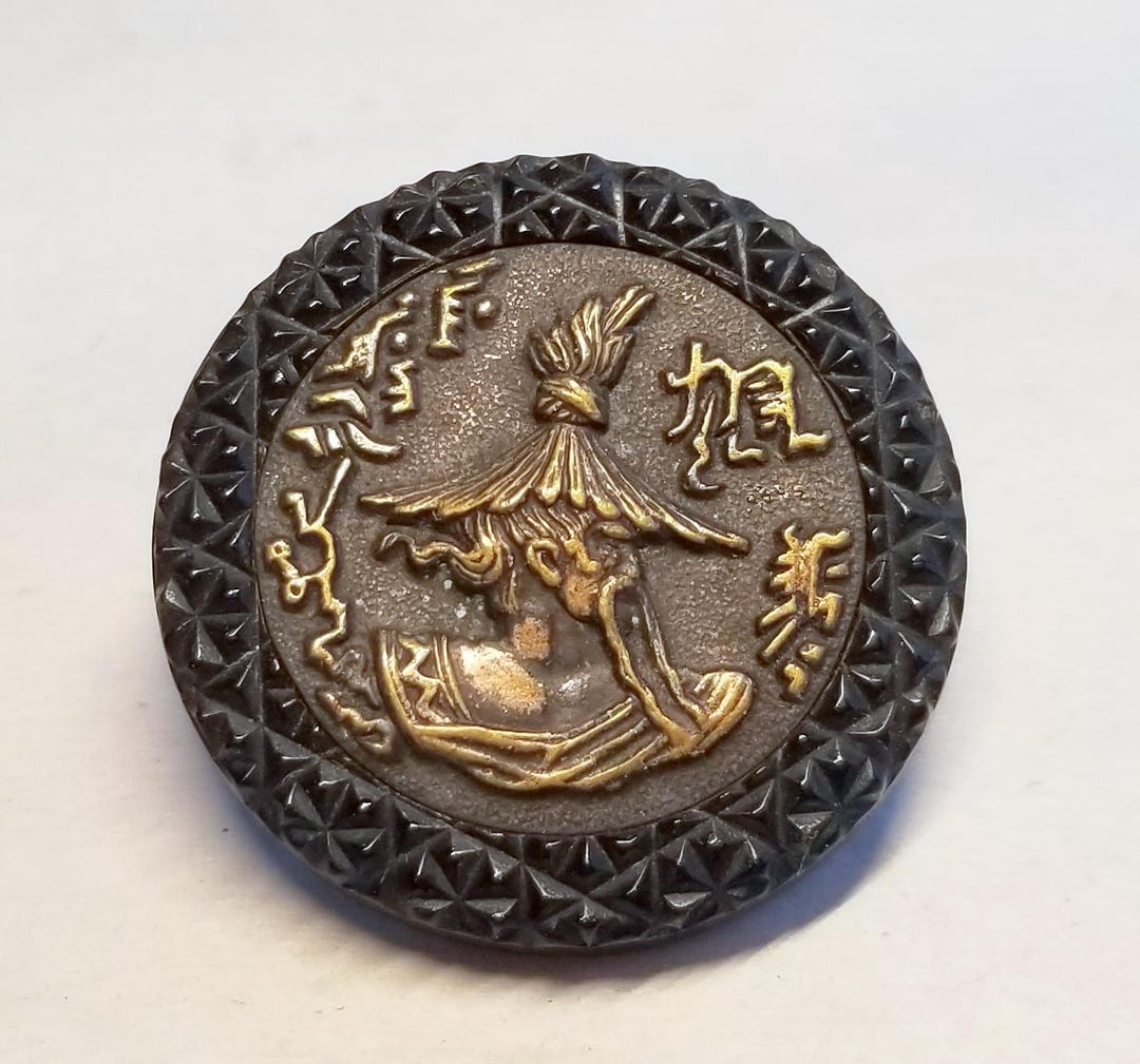 Photo Button Asian Antique Large 1 1/4” Picture Button Asian Man With Tall Hat - Etsy