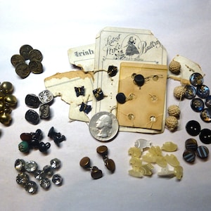 Lot of 78 Antique Baby or Doll 10mm Buttons - Glass - Steel Cut - MOP -Bells - Ceramic