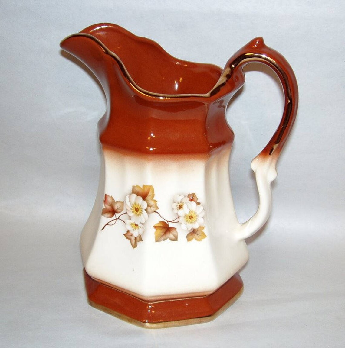 Vintage Imperial Pottery Joplin Missouri Brown & Cream Signed Milk