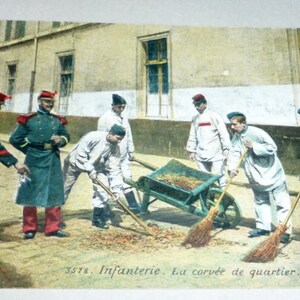Antique WWI France Colored Patriotic Photo Postcard Soldiers Cleaning the Camp