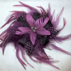 Handmade 8&quot; Purple Feathers Flower for Hat/Lapel/Hair/Brooch
