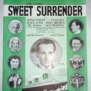 Vintage 1935 Sheet Music – Sweet Surrender – Jack Dempsey