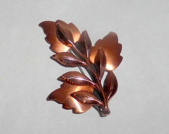 Vintage 1950 RENOIR Copper Laurel Leaves Brooch Pin