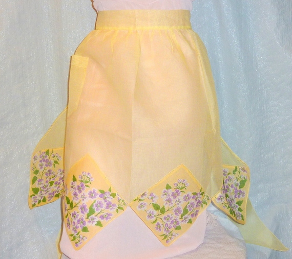 Vintage 1950s Floral Print & Sheer Skirt Half Apron Vintage 50 main image 2