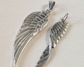 2 Silver 925 Artisan Made Angel Wing Necklace Pendants 2.5" & 2"