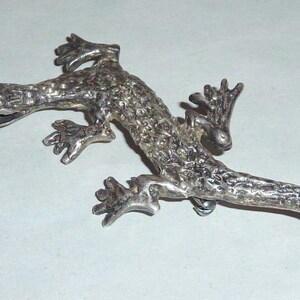 Vintage 3&quot; long Mexico Tongue Flicking Lizard Iguana Brooch 925 SILVER 23grms