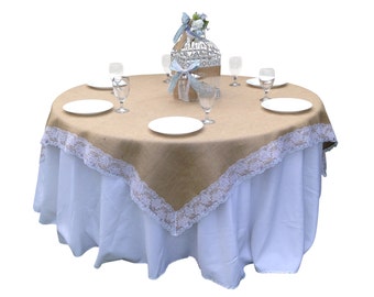 Items Similar To 54 X 54 Inches Burlap And White Lace Table