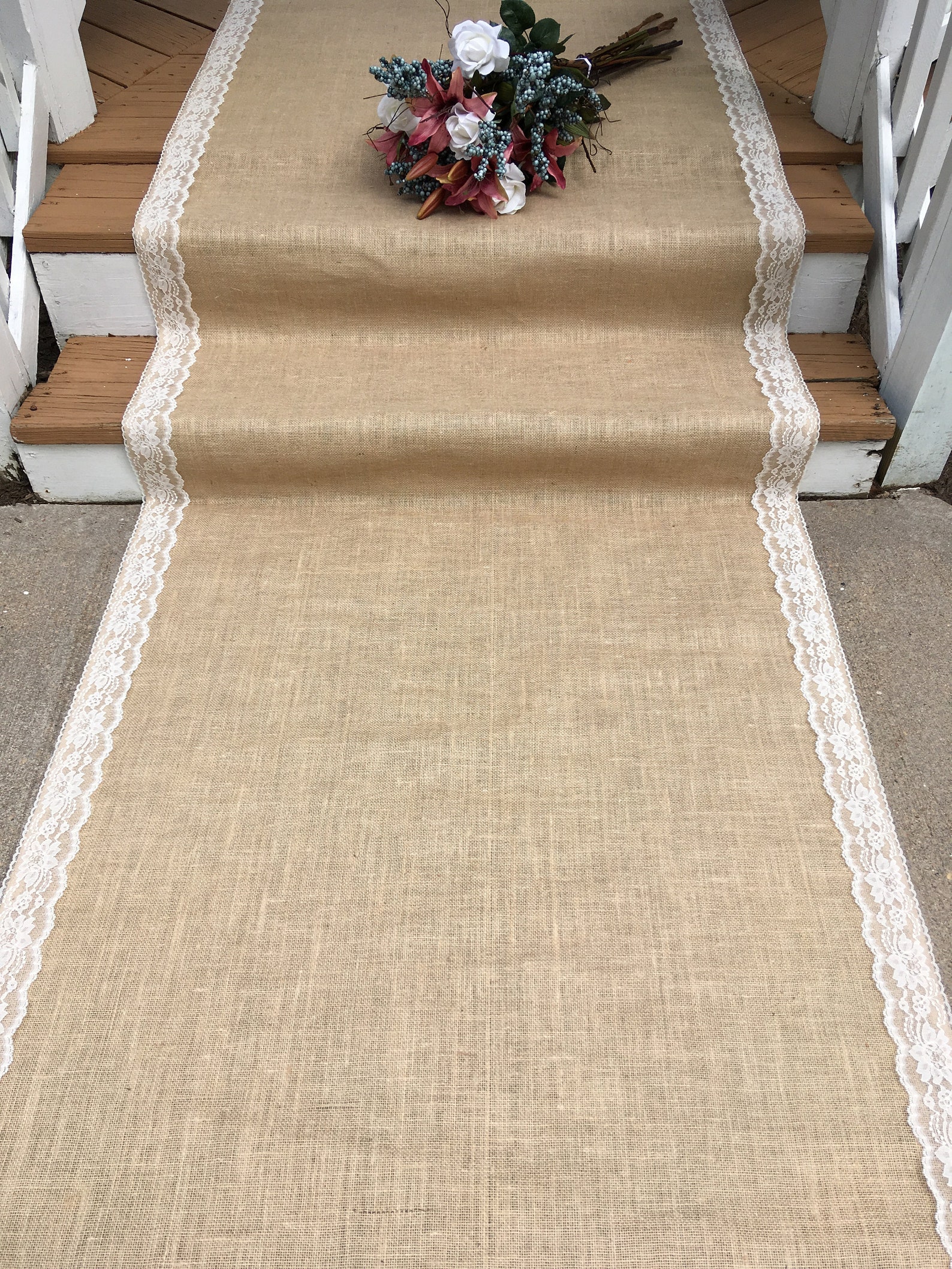 20 Ft Burlap and Lace Aisle Runner IVORY Lace Rustic Etsy