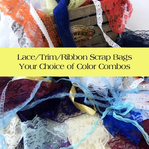 12 YARDS (25-30 Pieces) Lace Ribbon Trim Scraps, Junk Journal Embellishments, Scrapbooking, DIY Projects, Crafting, Sewing Pieces, Weddings