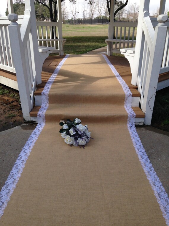 Beach Wedding Ships FAST! Burlap and Lace Aisle Runner BarnFarm Wedding IVORY or WHITE Aisle Runner 45 Ft Rustic Country Wedding