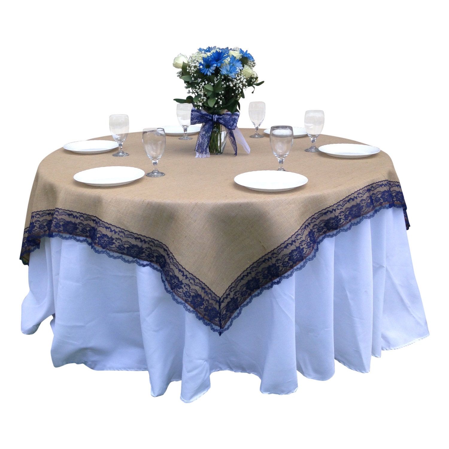 42 X 42 Inches Burlap NAVY DARK BLUE Lace Edged Table Etsy