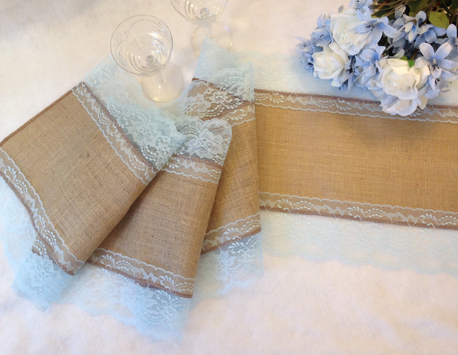 Burlap Table Runner LIGHT BLUE Lace Wedding Table Runner Etsy