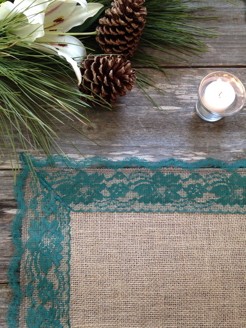Burlap Placemats With DARK GREEN Lace Country Wedding Etsy