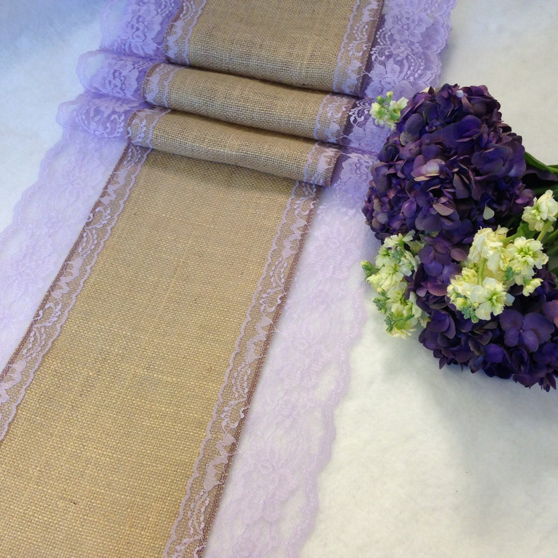 Burlap Table Runner LAVENDER Lace Wedding Table Runner Etsy
