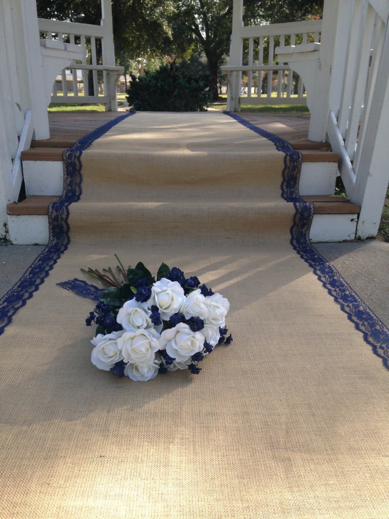 25 Ft Burlap and Lace Aisle Runner NAVY/DARK BLUE Lace Etsy