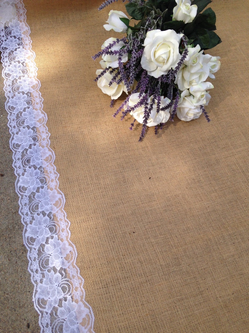 Beach Wedding Ships FAST! Burlap and Lace Aisle Runner BarnFarm Wedding IVORY or WHITE Aisle Runner 45 Ft Rustic Country Wedding