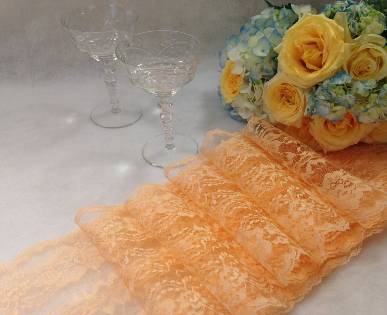 PEACH Lace Table Runner 7.5 Width Peach Wedding Etsy