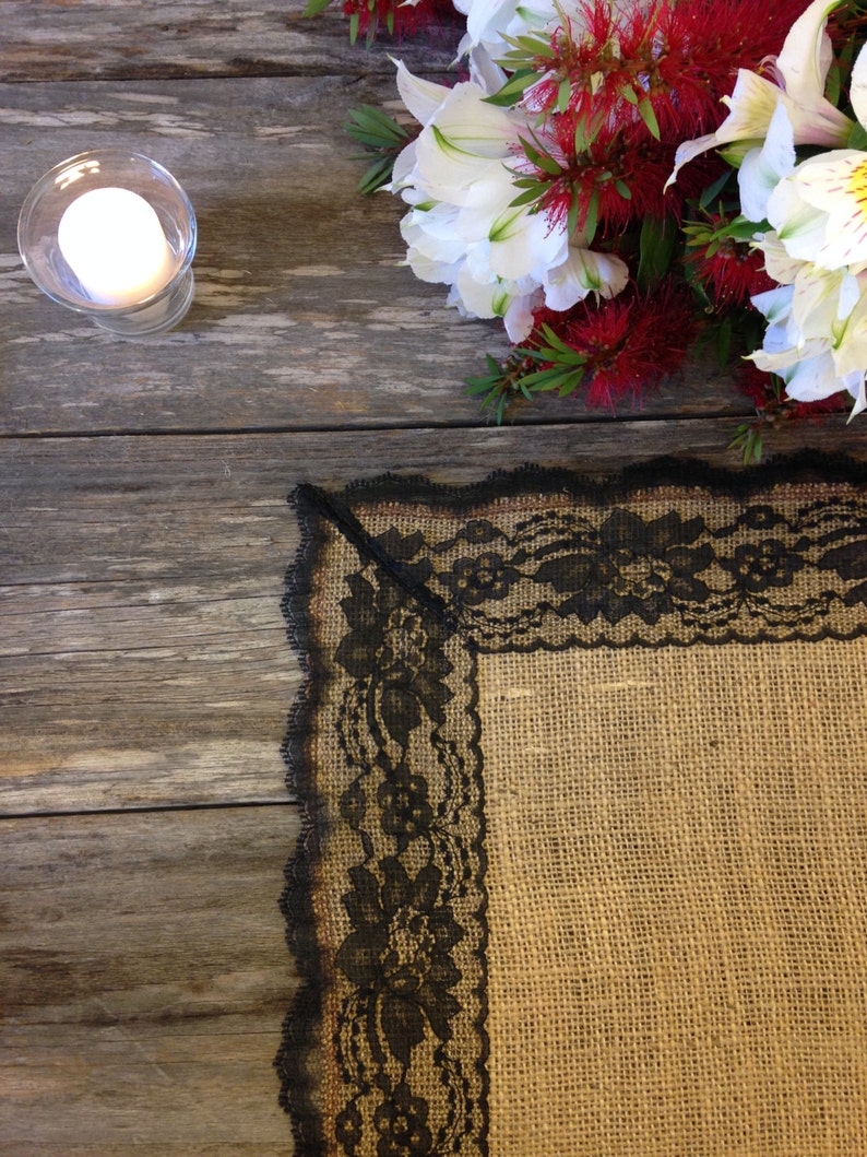 Rustic Placemats Burlap and BLACK Lace Wedding Placemat Etsy