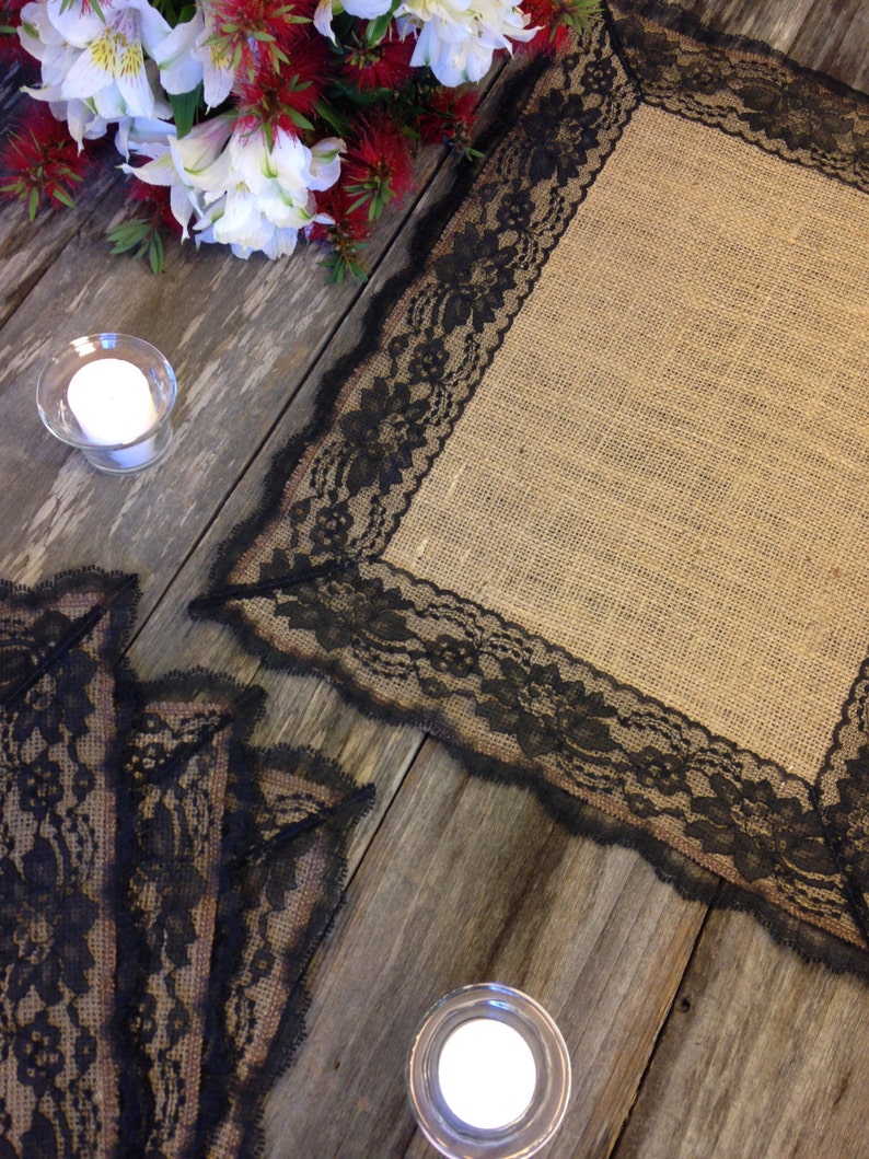 Rustic Placemats Burlap and BLACK Lace Wedding Placemat Etsy