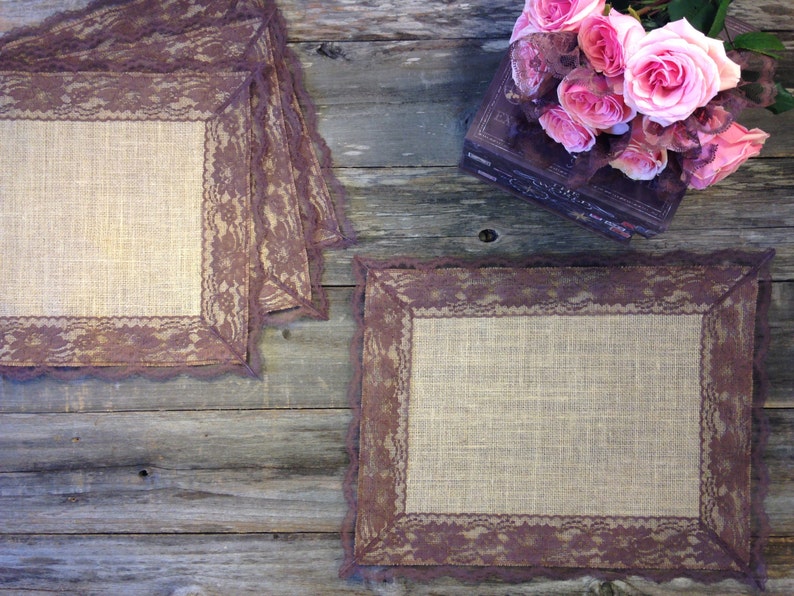 Rustic Placemats Burlap and BROWN Lace Wedding Placemat Etsy