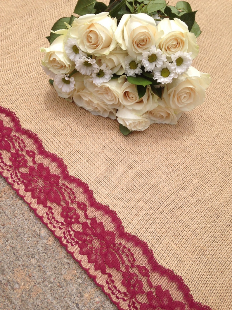 30 Ft Burlap and Lace Aisle Runner BURGUNDY Red/Wine Lace Etsy