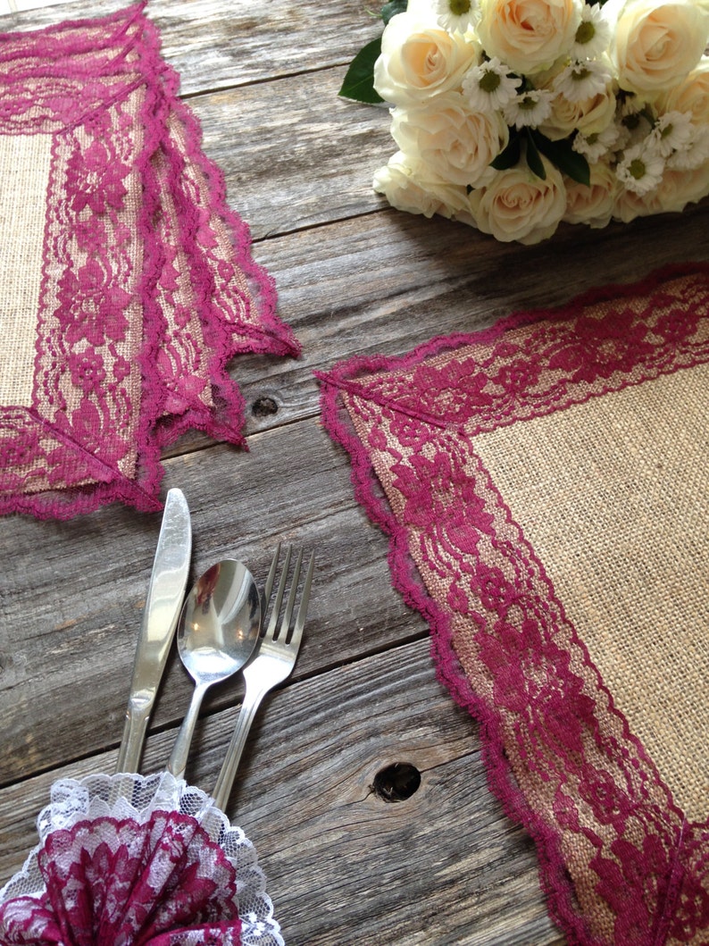 Burlap Placemats With BURGUNDY RED/WINE Lace/country Etsy