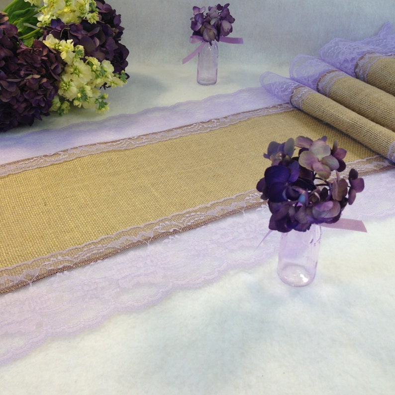 Burlap Table Runner LAVENDER Lace Wedding Table Runner Etsy