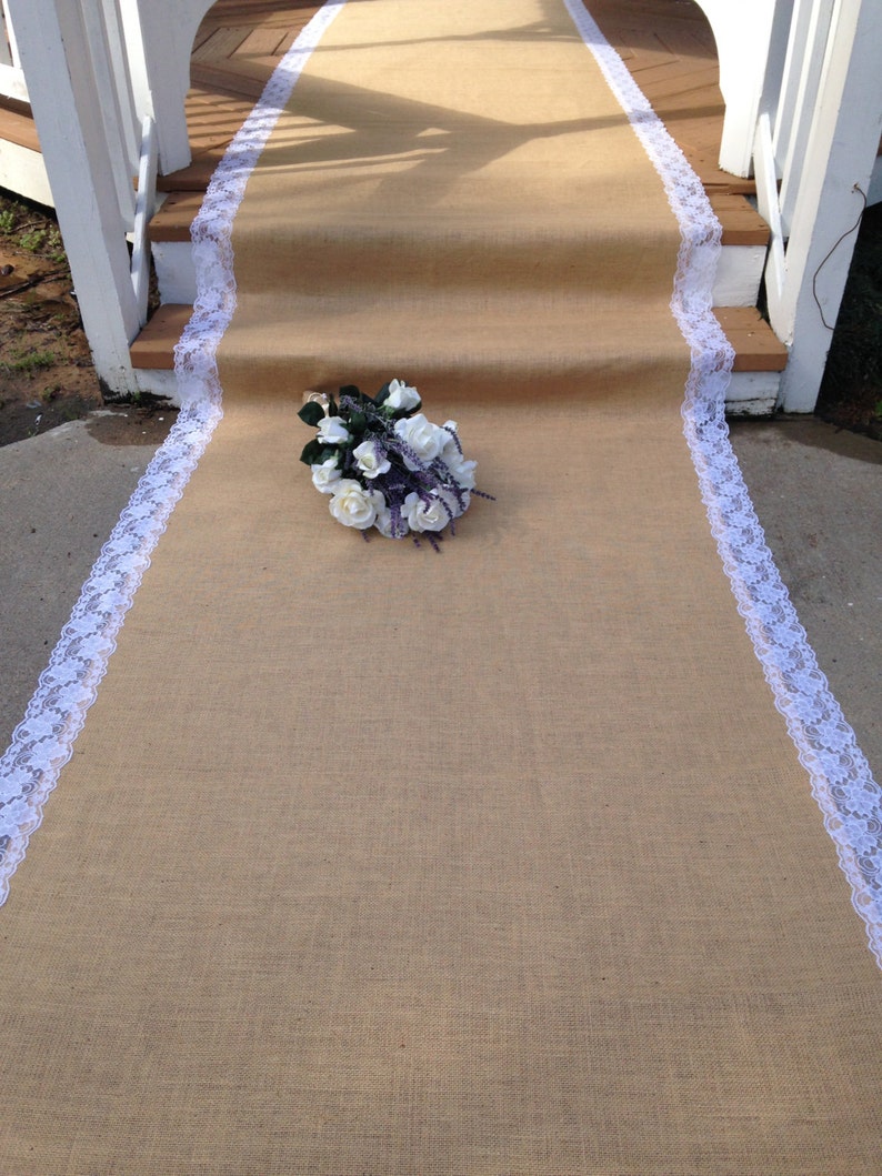 Beach Wedding Ships FAST! Burlap and Lace Aisle Runner BarnFarm Wedding IVORY or WHITE Aisle Runner 45 Ft Rustic Country Wedding