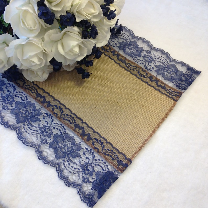 Burlap Table Runner NAVY / DARK BLUE Lace Wedding Table Etsy
