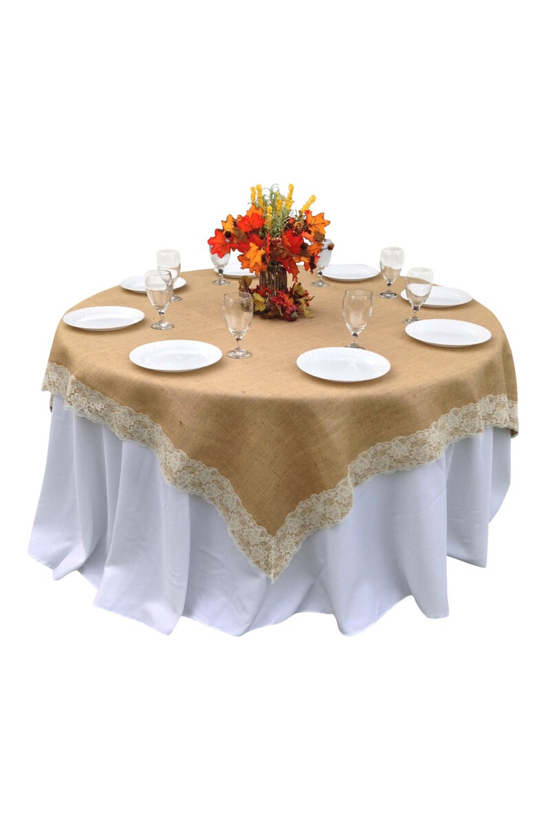 66 X 66 Inches Burlap IVORY Lace Edged Table Overlay Etsy