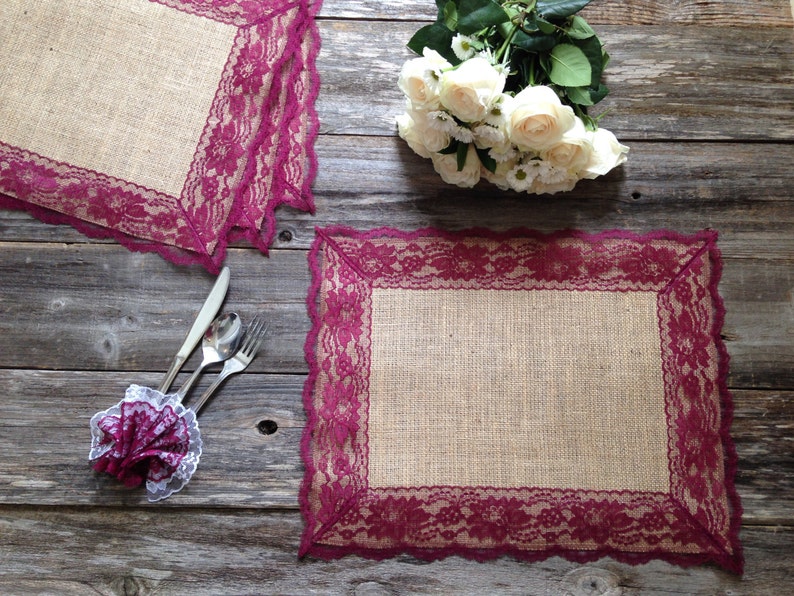Burlap Placemats with BURGUNDY RED/WINE Lace/Country Etsy