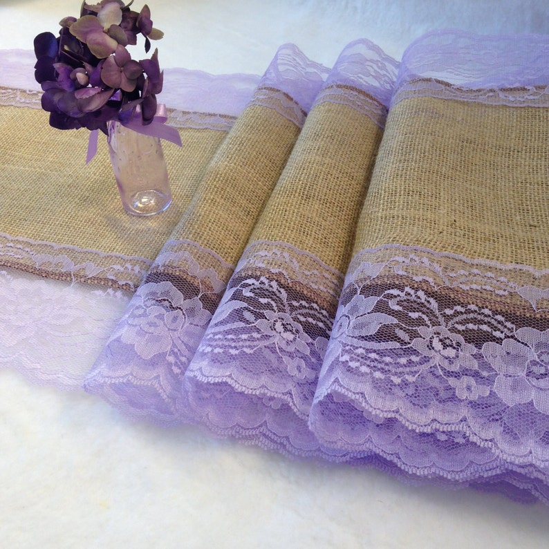 Burlap Table Runner LAVENDER Lace Wedding Table Runner Etsy