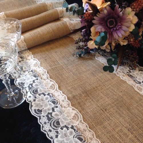 Farmhouse Table Runner Rustic Wedding Burlap Table Decor Etsy