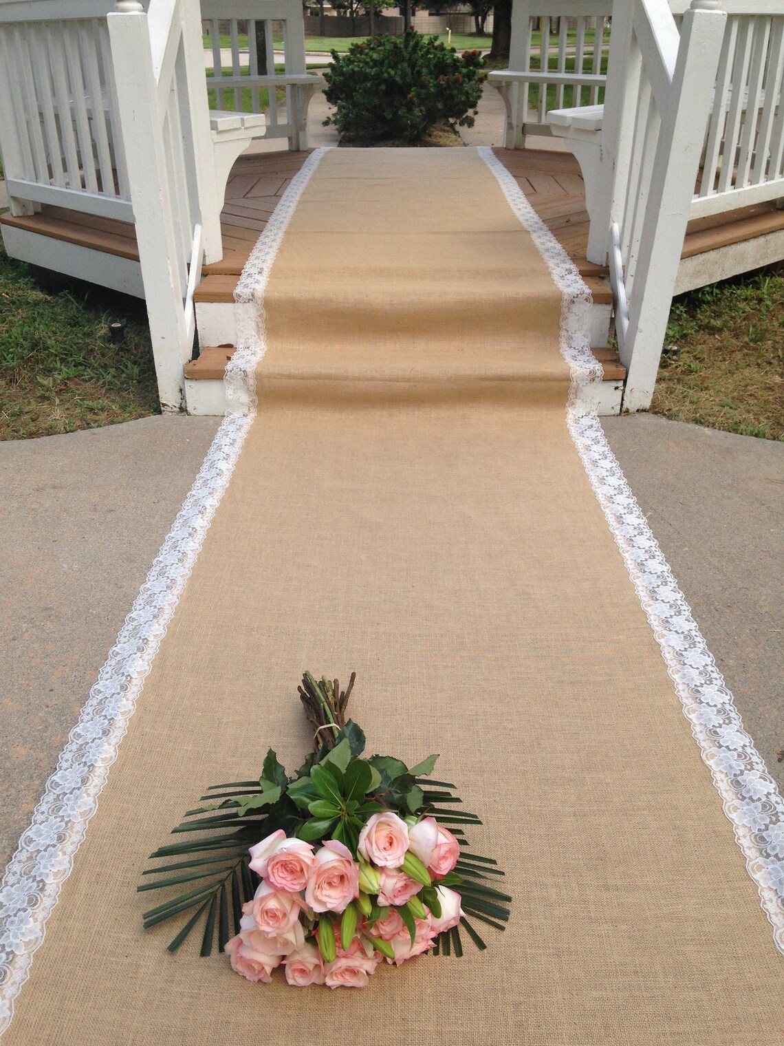 IVORY or WHITE Aisle Runner Burlap and Lace Aisle Runner