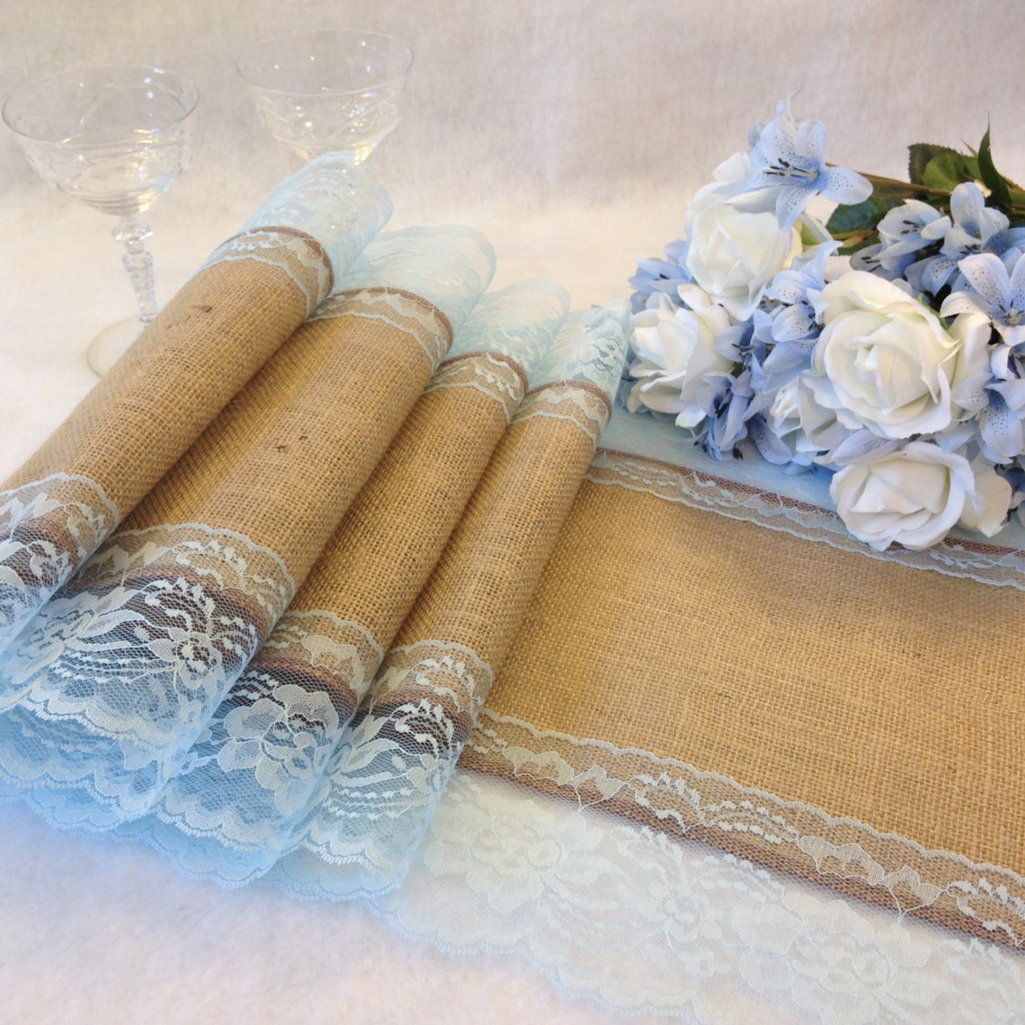 Burlap Table Runner LIGHT BLUE Lace Wedding Table Runner Etsy