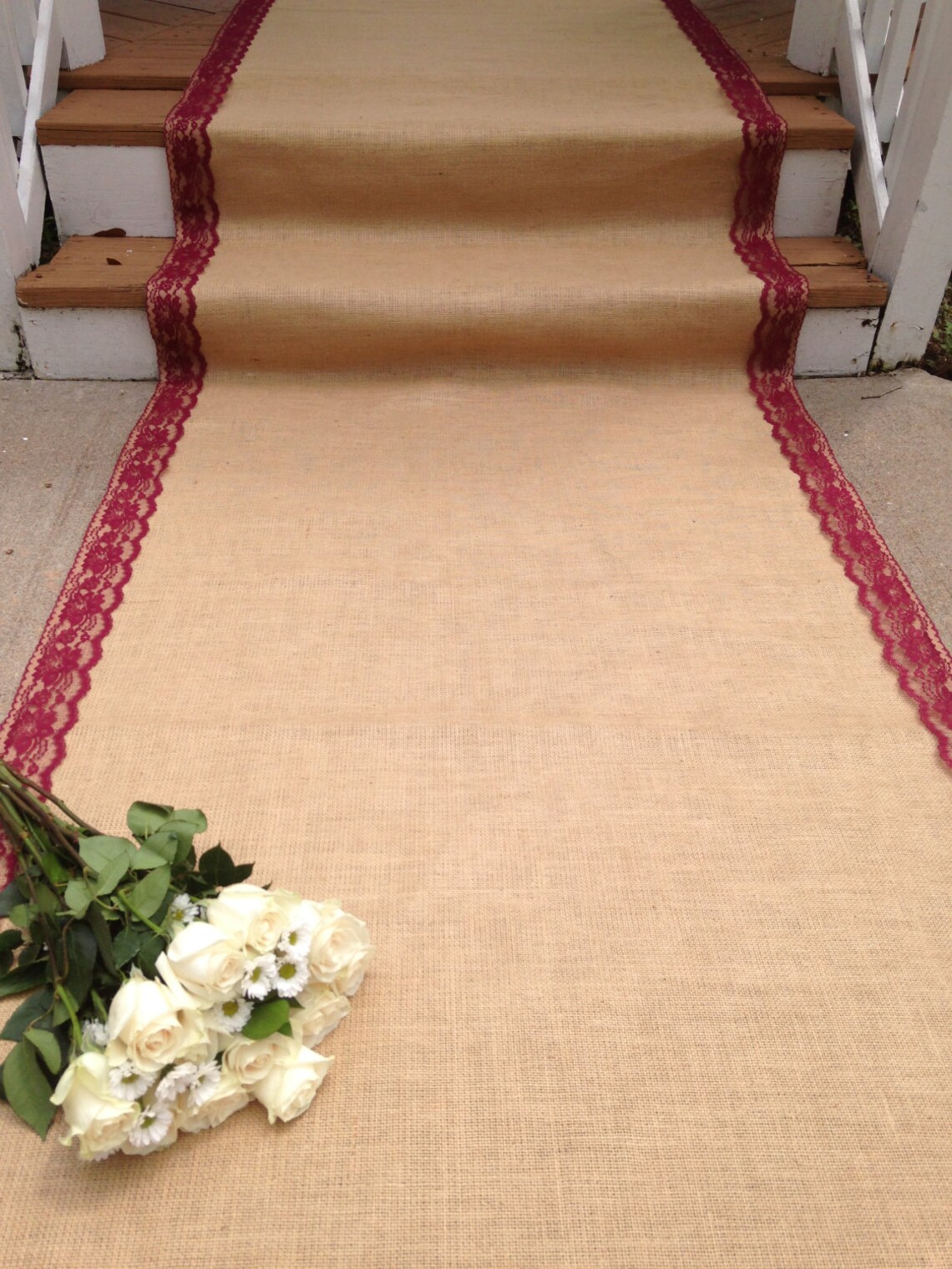 40 Ft Burlap and Lace Aisle Runner BURGUNDY Red/wine Lace Etsy