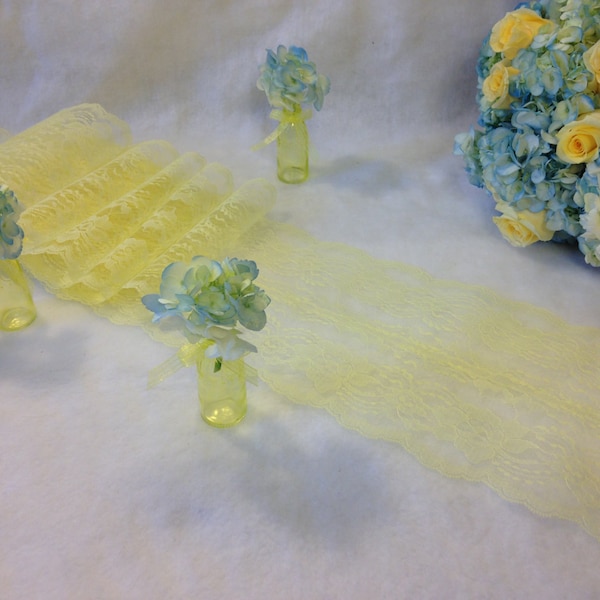 PALE MAIZE YELLOW Lace Table Runner - 7.5" Width; Yellow Wedding/ Elegant Wedding Table Runner/ Table Topper/ Table Overlay; Country Wedding