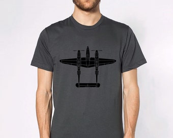 KillerBeeMoto: P-38 Lightning Fighter Plane Top View Camisa corta y de manga larga