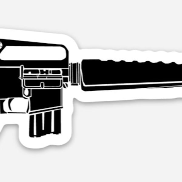 KillerBeeMoto: Vinyl Sticker of a Vietnam Era M16 Rifle Hand Drawn Illustration
