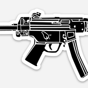 KillerBeeMoto: Naklejka winylowa przedstawiająca karabin MP5, rysowana ręcznie