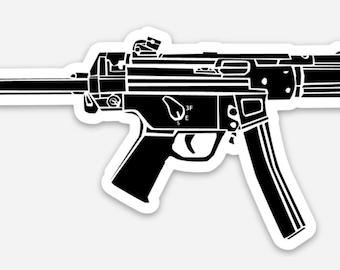 KillerBeeMoto: Vinyl Sticker of an MP5 Carbine Hand Drawn Illustration
