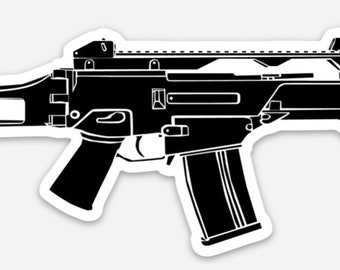 KillerBeeMoto: Vinyl Sticker of a G36 Battle Rifle Hand Drawn Illustration