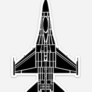 KillerBeeMoto: Vintage F16 Fighting Falcon Top View Vinyl Sticker Illustration